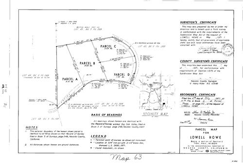 Click to see Parcel Map Book 2, pg. 63 (1971) of Nevada County Recorders Parcel Maps Book 2