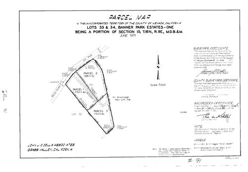 Click to see Parcel Map Book 2, pg. 91 (1971) of Nevada County Recorders Parcel Maps Book 2