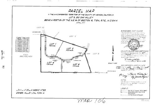 Click to see Parcel Map Book 2, pg. 106 (1971) of Nevada County Recorders Parcel Maps Book 2