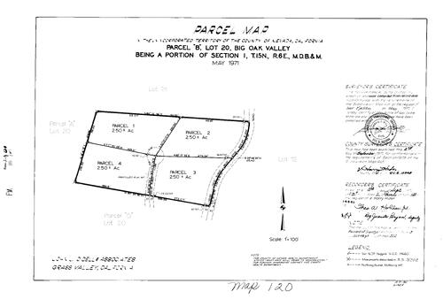 Click to see Parcel Map Book 2, pg. 120 (1971) of Nevada County Recorders Parcel Maps Book 2