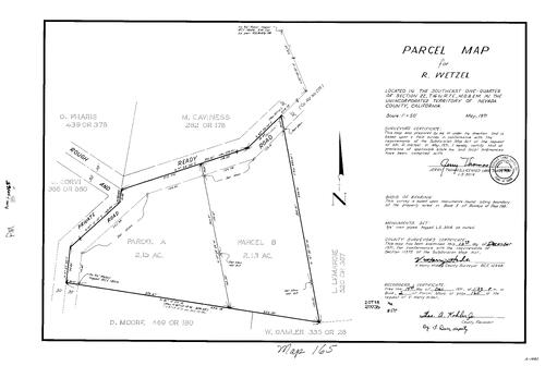 Click to see Parcel Map Book 2, pg. 165 (1971) of Nevada County Recorders Parcel Maps Book 2