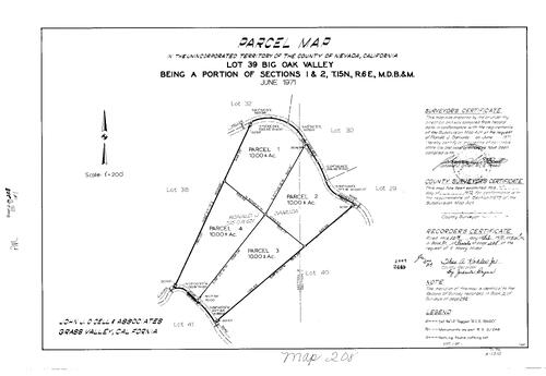 Click to see Parcel Map Book 2, pg. 208 (1972) of Nevada County Recorders Parcel Maps Book 2