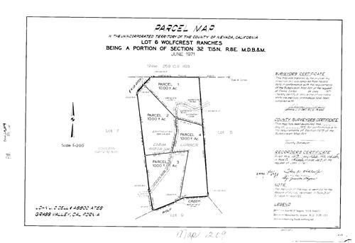 Click to see Parcel Map Book 2, pg. 209 (1972) of Nevada County Recorders Parcel Maps Book 2