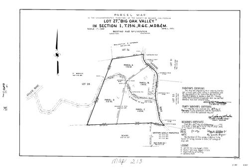 Click to see Parcel Map Book 2, pg. 213 (1972) of Nevada County Recorders Parcel Maps Book 2