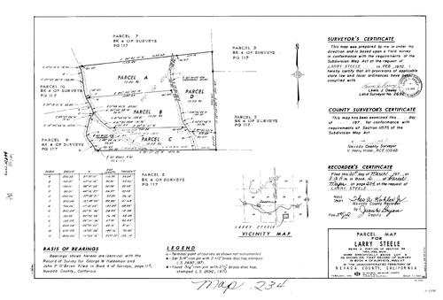Click to see Parcel Map Book 2, pg. 234 (1972) of Nevada County Recorders Parcel Maps Book 2