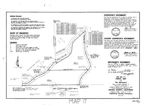 Click to see Parcel Map Book 20, pg. 17 (2006) of Nevada County Recorders Parcel Maps Book 20