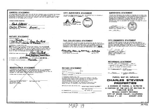 Click to see Parcel Map Book 20, pg. 19 (2006) of Nevada County Recorders Parcel Maps Book 20