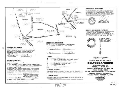 Click to see Parcel Map Book 20, pg. 20 (2006) of Nevada County Recorders Parcel Maps Book 20