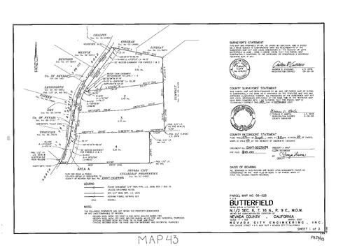 Click to see Parcel Map Book 20, pg. 43 (2007) of Nevada County Recorders Parcel Maps Book 20
