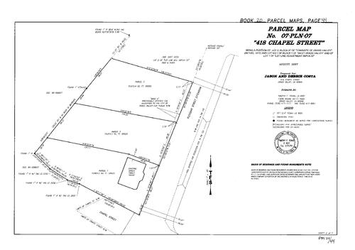 Click to see Parcel Map Book 20, pg. 44 (2007) of Nevada County Recorders Parcel Maps Book 20