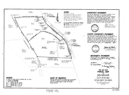 Click to see Parcel Map Book 20, pg. 45 (2007) of Nevada County Recorders Parcel Maps Book 20