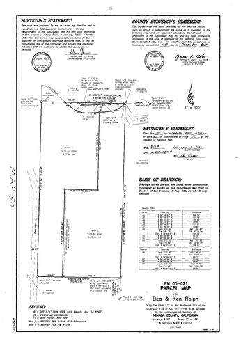 Click to see Parcel Map Book 20, pg. 50 (2007) of Nevada County Recorders Parcel Maps Book 20