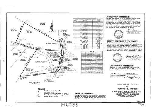 Click to see Parcel Map Book 20, pg. 53 (2007) of Nevada County Recorders Parcel Maps Book 20
