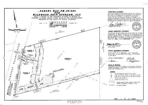 Click to see Parcel Map Book 20, pg. 54 (2007) of Nevada County Recorders Parcel Maps Book 20