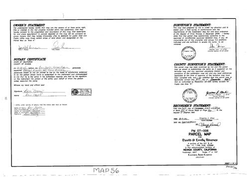 Click to see Parcel Map Book 20, pg. 56 (2007) of Nevada County Recorders Parcel Maps Book 20