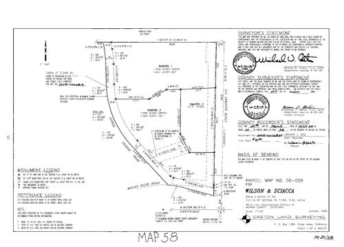 Click to see Parcel Map Book 20, pg. 58 (2008) of Nevada County Recorders Parcel Maps Book 20