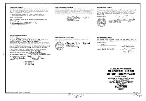 Click to see Parcel Map Book 20, pg. 65 (2008) of Nevada County Recorders Parcel Maps Book 20
