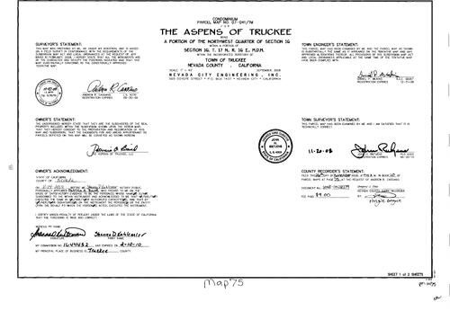Click to see Parcel Map Book 20, pg. 75 (2008) of Nevada County Recorders Parcel Maps Book 20