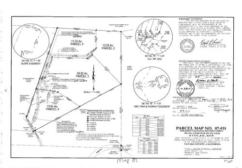 Click to see Parcel Map Book 20, pg. 81 (2009) of Nevada County Recorders Parcel Maps Book 20