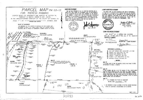 Click to see Parcel Map Book 20, pg. 83 (2009) of Nevada County Recorders Parcel Maps Book 20