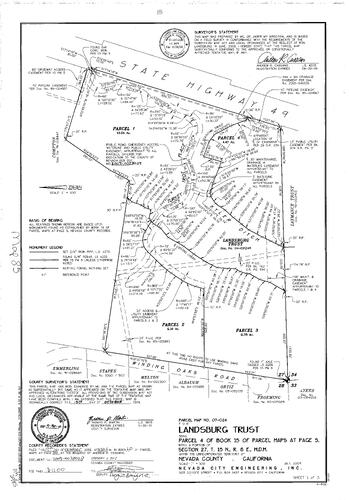 Click to see Parcel Map Book 20, pg. 85 (2009) of Nevada County Recorders Parcel Maps Book 20