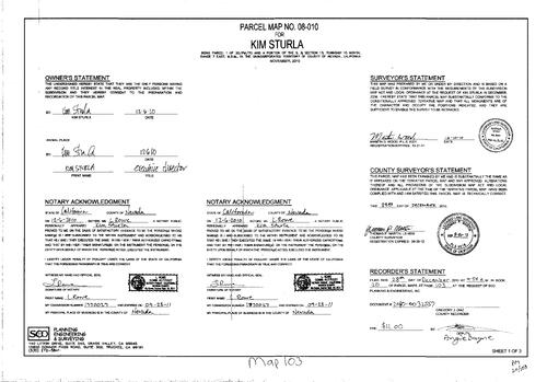 Click to see Parcel Map Book 20, pg. 103 (2010) of Nevada County Recorders Parcel Maps Book 20