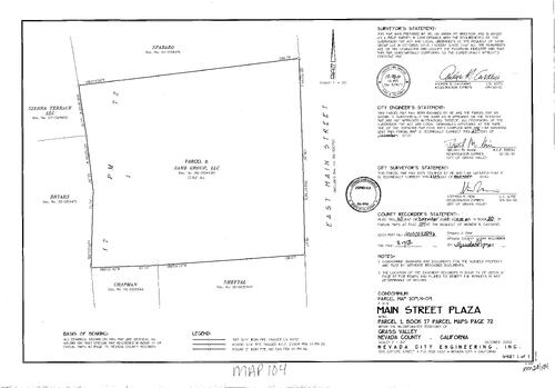Click to see Parcel Map Book 20, pg. 104 (2010) of Nevada County Recorders Parcel Maps Book 20