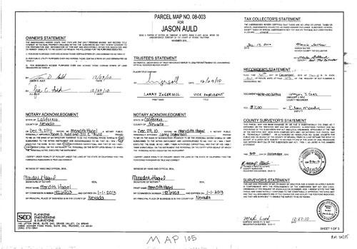 Click to see Parcel Map Book 20, pg. 105 (2010) of Nevada County Recorders Parcel Maps Book 20