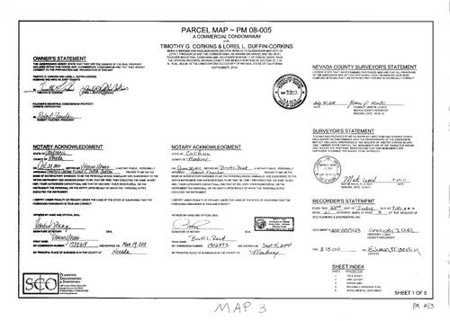 Click to see Parcel Map Book 21, pg. 3 (2011) of Nevada County Recorders Parcel Maps Book 21