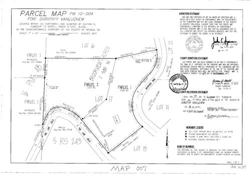 Click to see Parcel Map Book 21, pg. 7 (2011) of Nevada County Recorders Parcel Maps Book 21