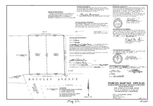 Click to see Parcel Map Book 21, pg. 22 (2013) of Nevada County Recorders Parcel Maps Book 21