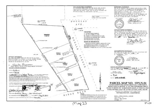 Click to see Parcel Map Book 21, pg. 23 (2013) of Nevada County Recorders Parcel Maps Book 21