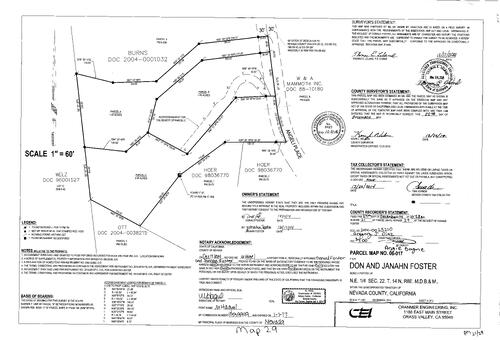 Click to see Parcel Map Book 21, pg. 29 (2014) of Nevada County Recorders Parcel Maps Book 21