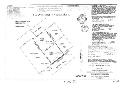 Click to see Parcel Map Book 21, pg. 58 of Nevada County Recorders Parcel Maps Book 21