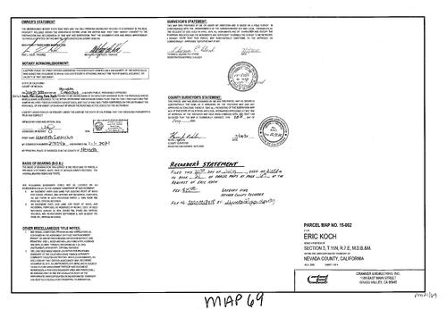 Click to see Parcel Map Book 21-069, 2020 of Nevada County Recorders Parcel Maps Book 21