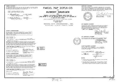Click to see Parcel Map Book 22, pg. 002 (2021) of Nevada County Recorders Parcel Maps Book 22