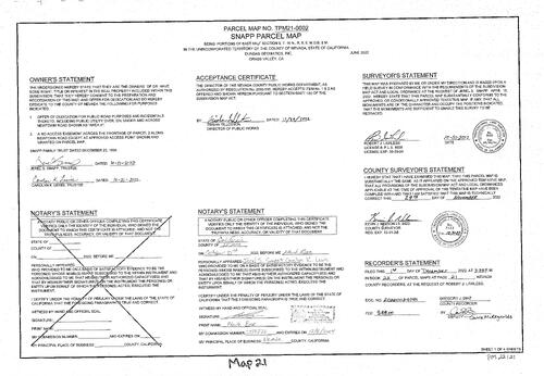 Click to see Parcel Map Book 22, pg. 21 of Nevada County Recorders Parcel Maps Book 22