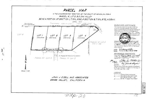 Click to see Parcel Map Book 3, pg. 20 (1972) of Nevada County Recorders Parcel Maps Book 3