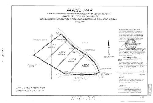Click to see Parcel Map Book 3, pg. 22 (1972) of Nevada County Recorders Parcel Maps Book 3