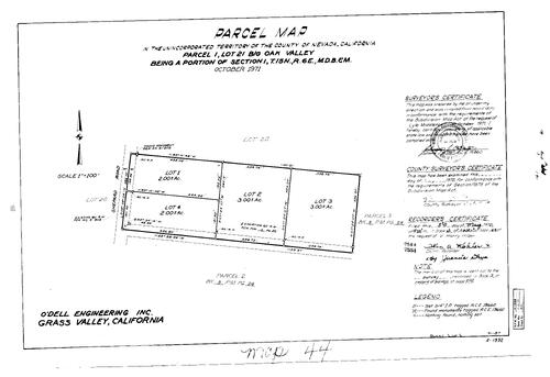 Click to see Parcel Map Book 3, pg. 44 (1972) of Nevada County Recorders Parcel Maps Book 3