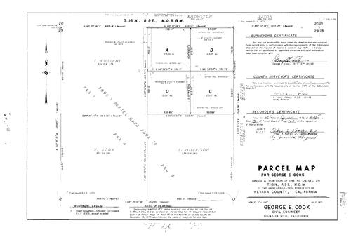 Click to see Parcel Map Book 3, pg. 100 (1972) of Nevada County Recorders Parcel Maps Book 3