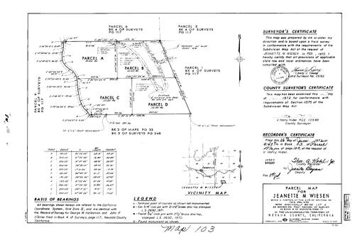Click to see Parcel Map Book 3, pg. 103 (1972) of Nevada County Recorders Parcel Maps Book 3