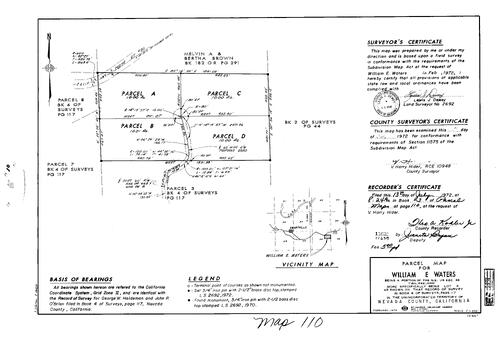 Click to see Parcel Map Book 3, pg. 110 (1972) of Nevada County Recorders Parcel Maps Book 3