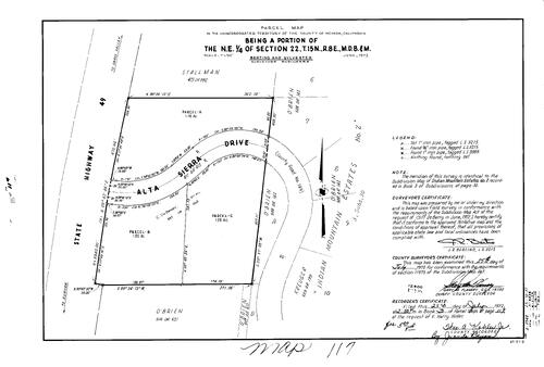 Click to see Parcel Map Book 3, pg. 117 (1972) of Nevada County Recorders Parcel Maps Book 3