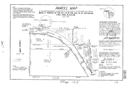 Click to see Parcel Map Book 3, pg. 125 (1972) of Nevada County Recorders Parcel Maps Book 3