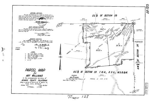 Click to see Parcel Map Book 3, pg. 128 (1972) of Nevada County Recorders Parcel Maps Book 3