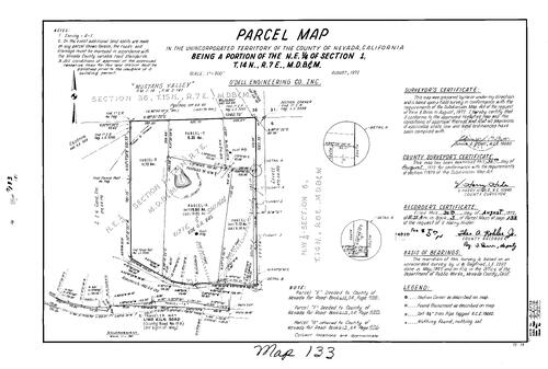 Click to see Parcel Map Book 3, pg. 133 (1972) of Nevada County Recorders Parcel Maps Book 3