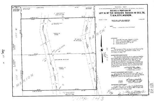 Click to see Parcel Map Book 3, pg. 143 (1972) of Nevada County Recorders Parcel Maps Book 3
