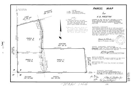 Click to see Parcel Map Book 3, pg. 144 (1972) of Nevada County Recorders Parcel Maps Book 3