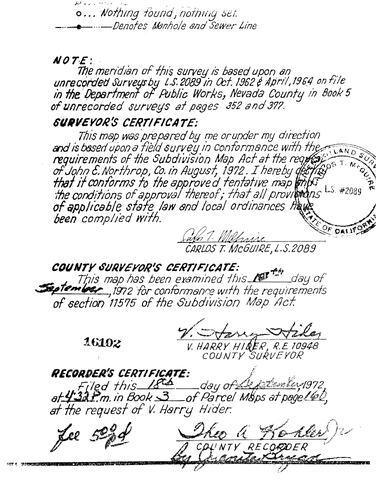 Click to see Parcel Map Book 3, pg. 160 (1972) of Nevada County Recorders Parcel Maps Book 3